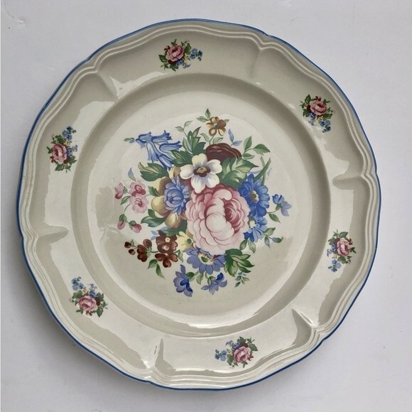PERUGINO STONEWARE Plater Rose 12" Round Fruit, Salad, Tray/Plater - Picture 1 of 6